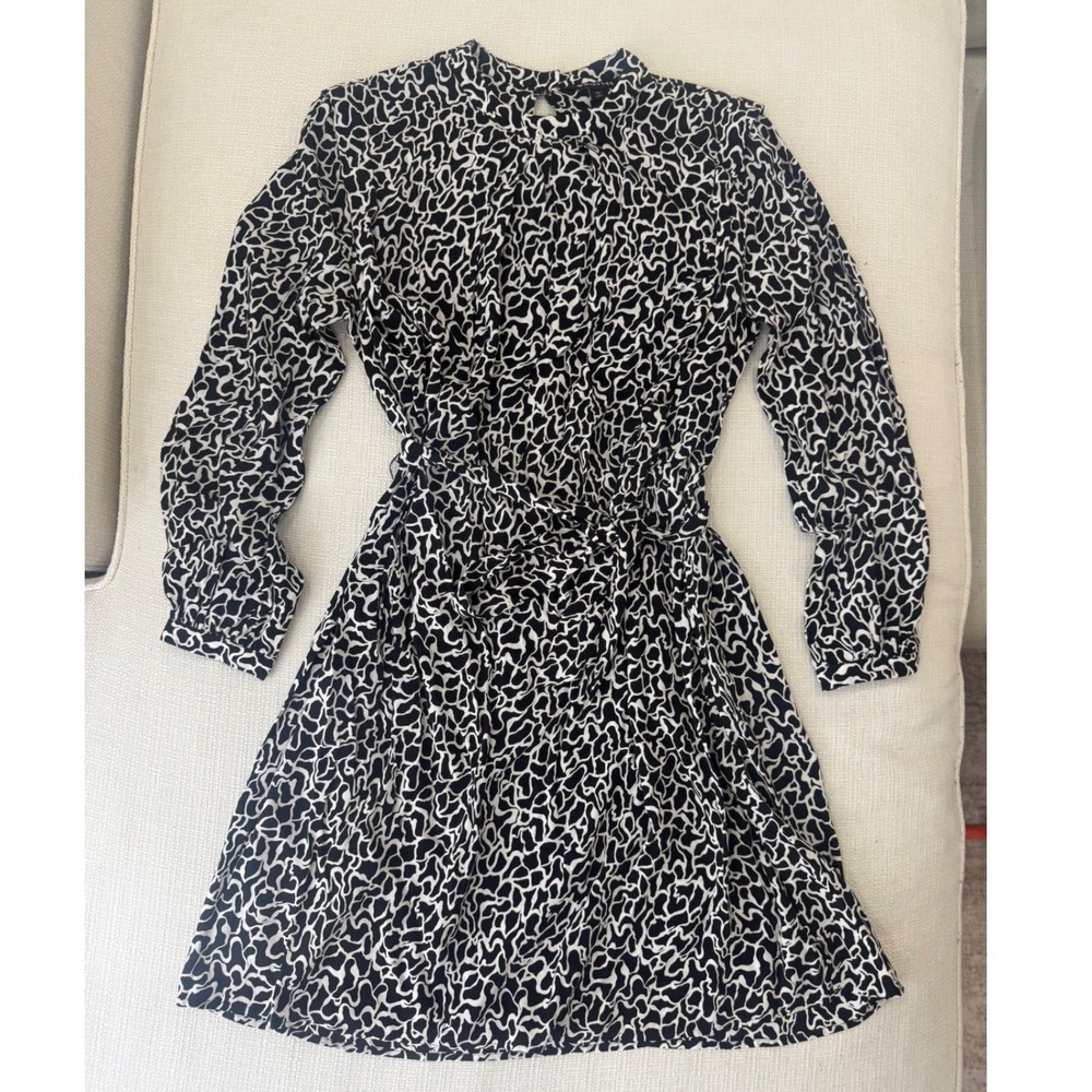 Whistles Dress Womens 6 Black White Abstract Print Long Sleeve Mini Excellent
